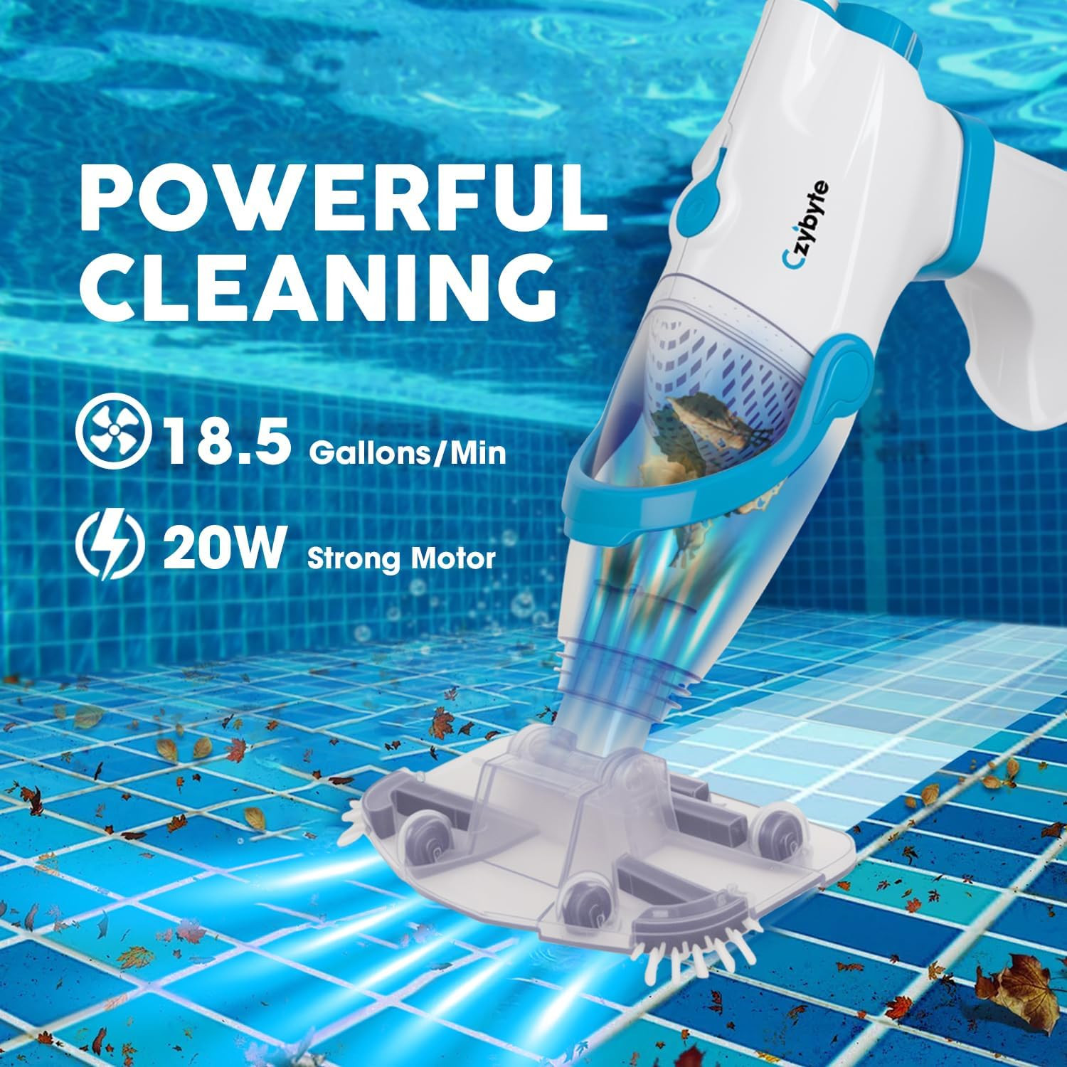 Cordless Handheld Pool Vacuum, 89&Prime; Reach, 18.5 GPM Suction, 60 Min Runtime