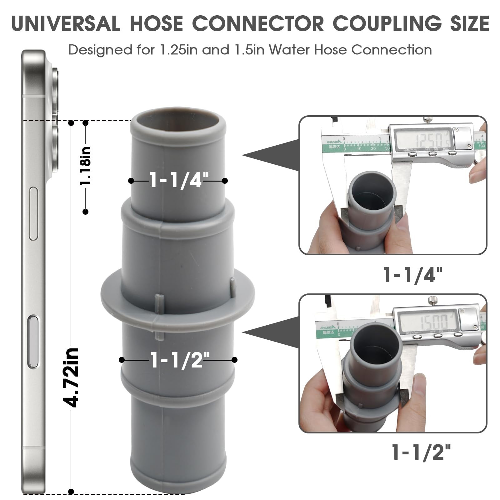 Pool Hose Adapter Connector 1-1/4&Prime; to 1-1/2&Prime; Plastic – 2 Pack