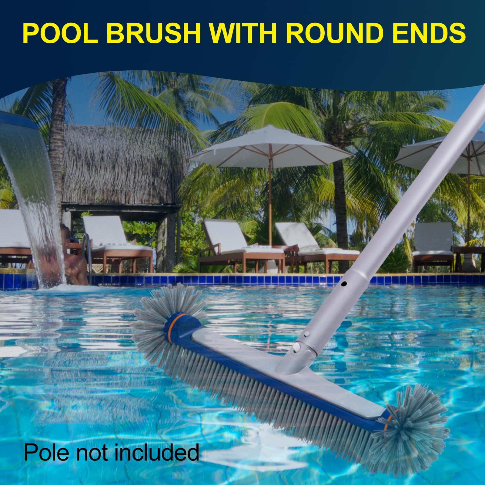 POOLAZA 360 Degree Pool Brush – Heavy Duty 17.5&Prime; 17.5 inches, Blue