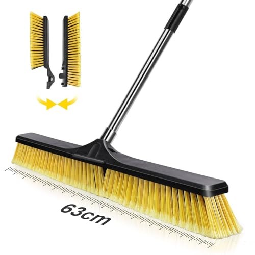 24&Prime; Push Broom, Industrial Broom with Stiff Bristles,Outdoor Push Broom-yellow