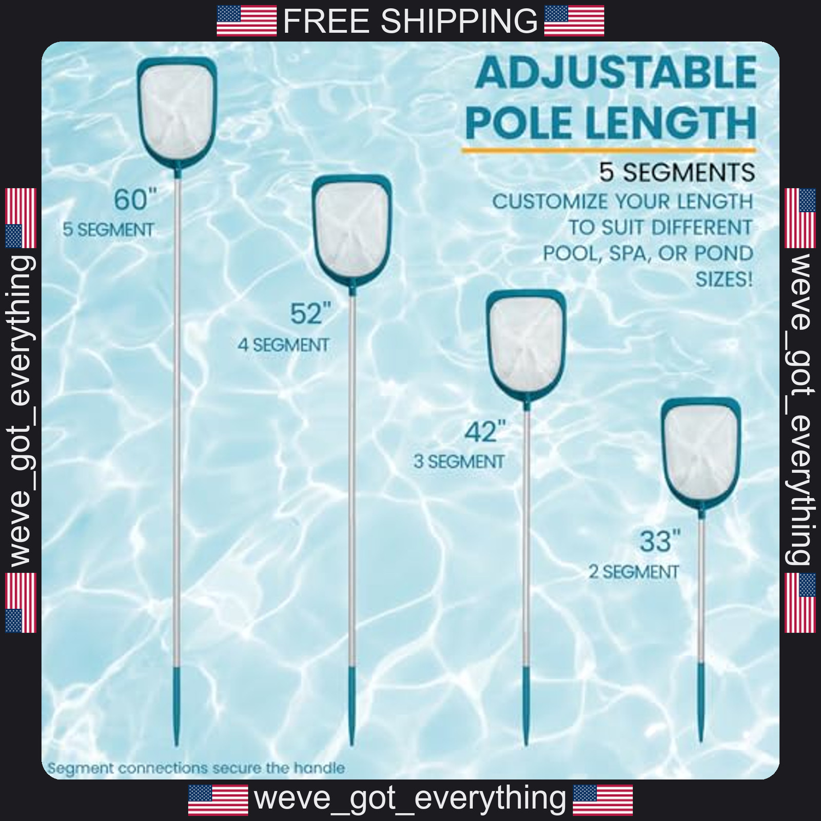 Pool Skimmer Net with Adjustable Aluminum Pole for Debris Removal