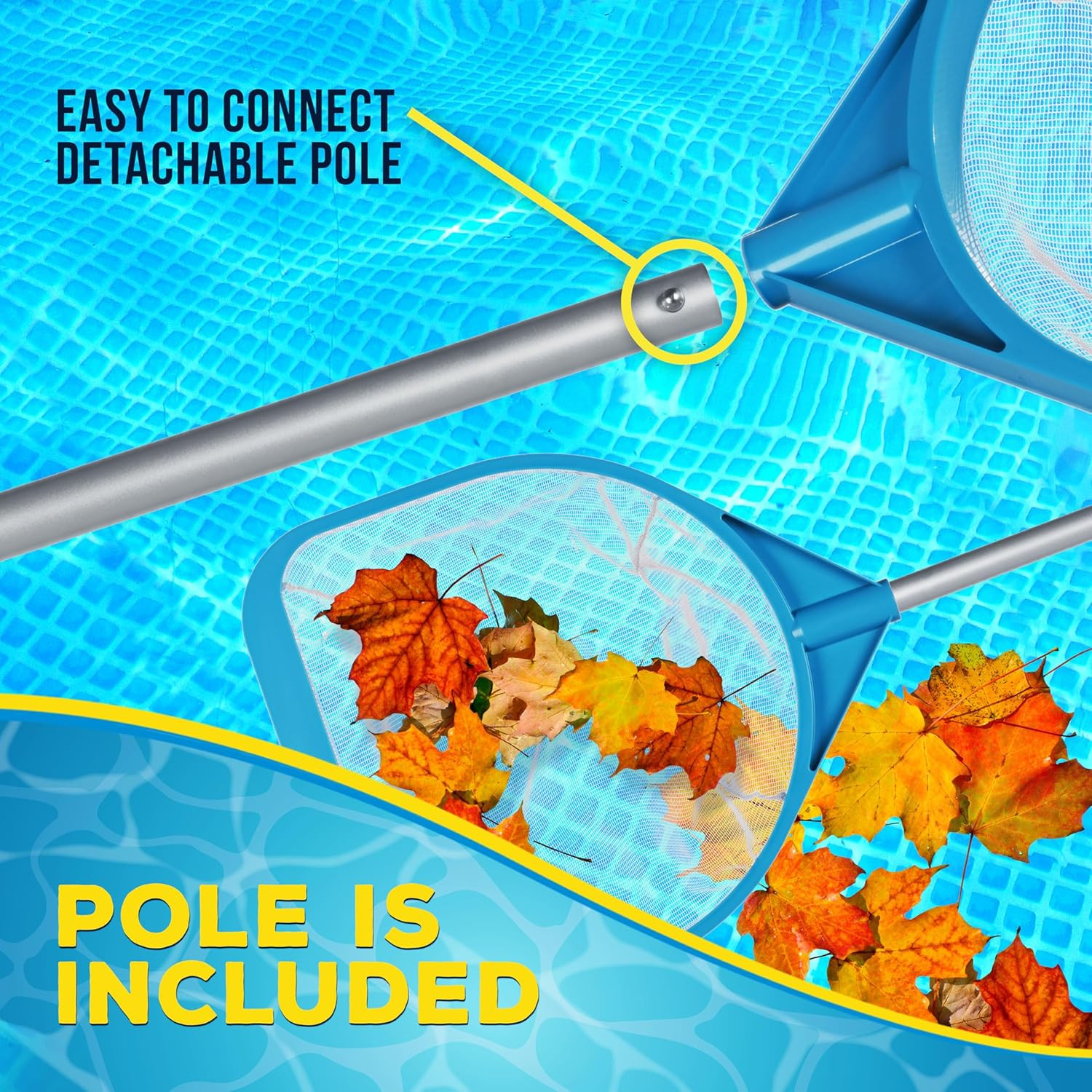 30&Prime; Handheld Pool Skimmer Net with 17&Prime; Pole for Leaf Removal