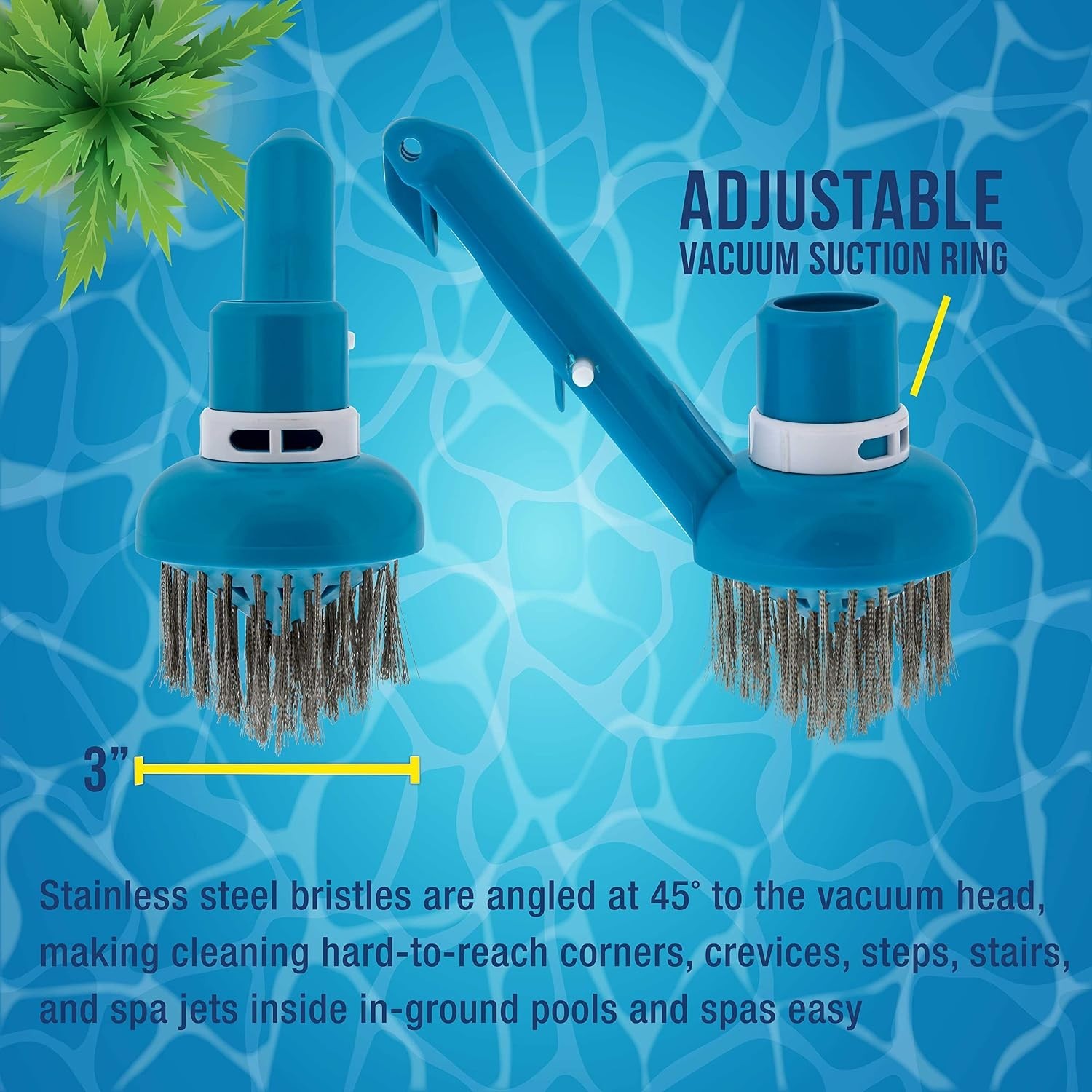 Corner Vacuum Head Brush with Stainless Steel Bristles, Adjustable Suction Ri…