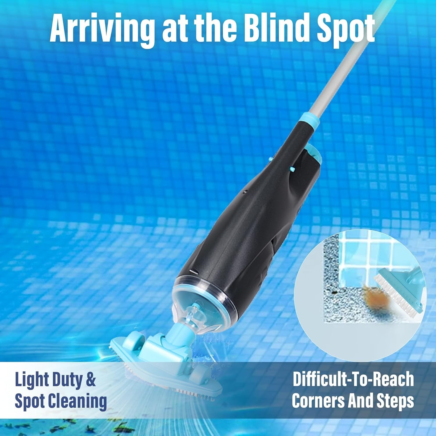 Cordless Pool Vacuum for Hot Tubs & Small Pools Rechargeable Up to 90 Min Blue