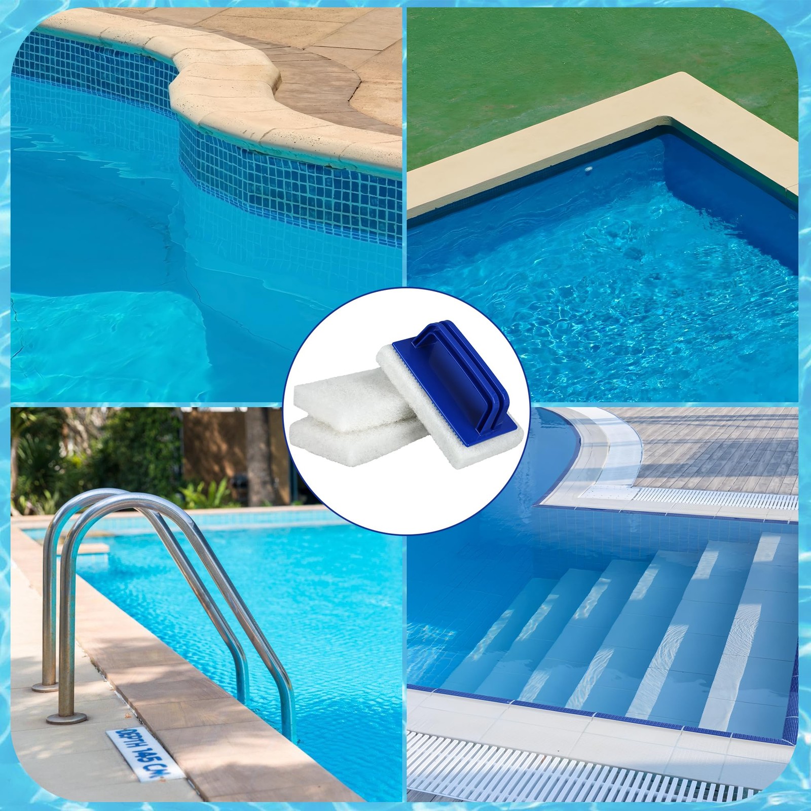 3 Pack Hand-Held Pool Scrub Brush Pool Cleaning Scrubbing Sponge Pad Bathroom…