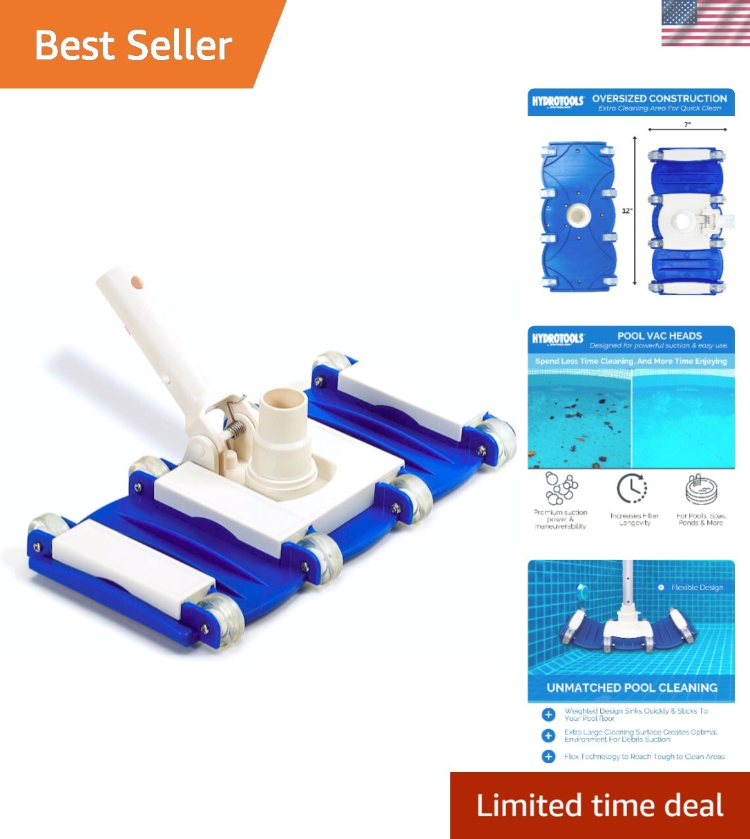 Hydrotools Weighted Pool Vacuum Head | Rectangular Shape, Easy Maneuver & Clean