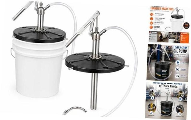 Heavy Duty Lever Action Bucket Pump for 5 Gallon Pails – Extra-Long 4.1ft Fluid