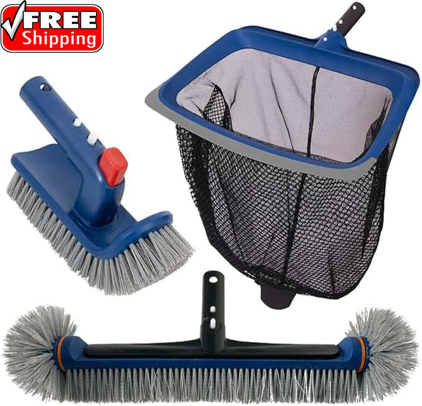 Deluxe Swimming Pool Cleaning Kit Including Pool Skimmer Net with Rubber Edge, 1