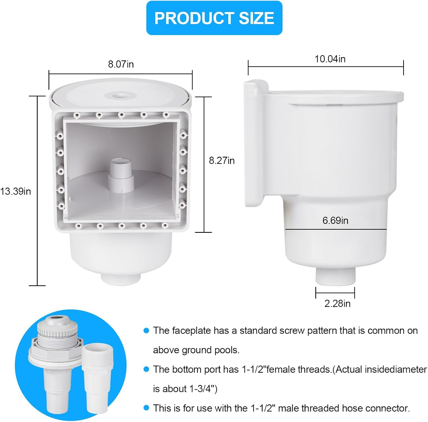 Universal above Ground Pool Skimmer Kit, Heavy Duty through Wall Pool Skimmers,