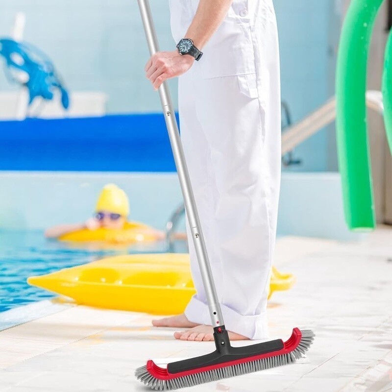Swimming Pool Brush W/ 10FT Adjustable Pole Nylon Bristles EZ Clip Handle Home