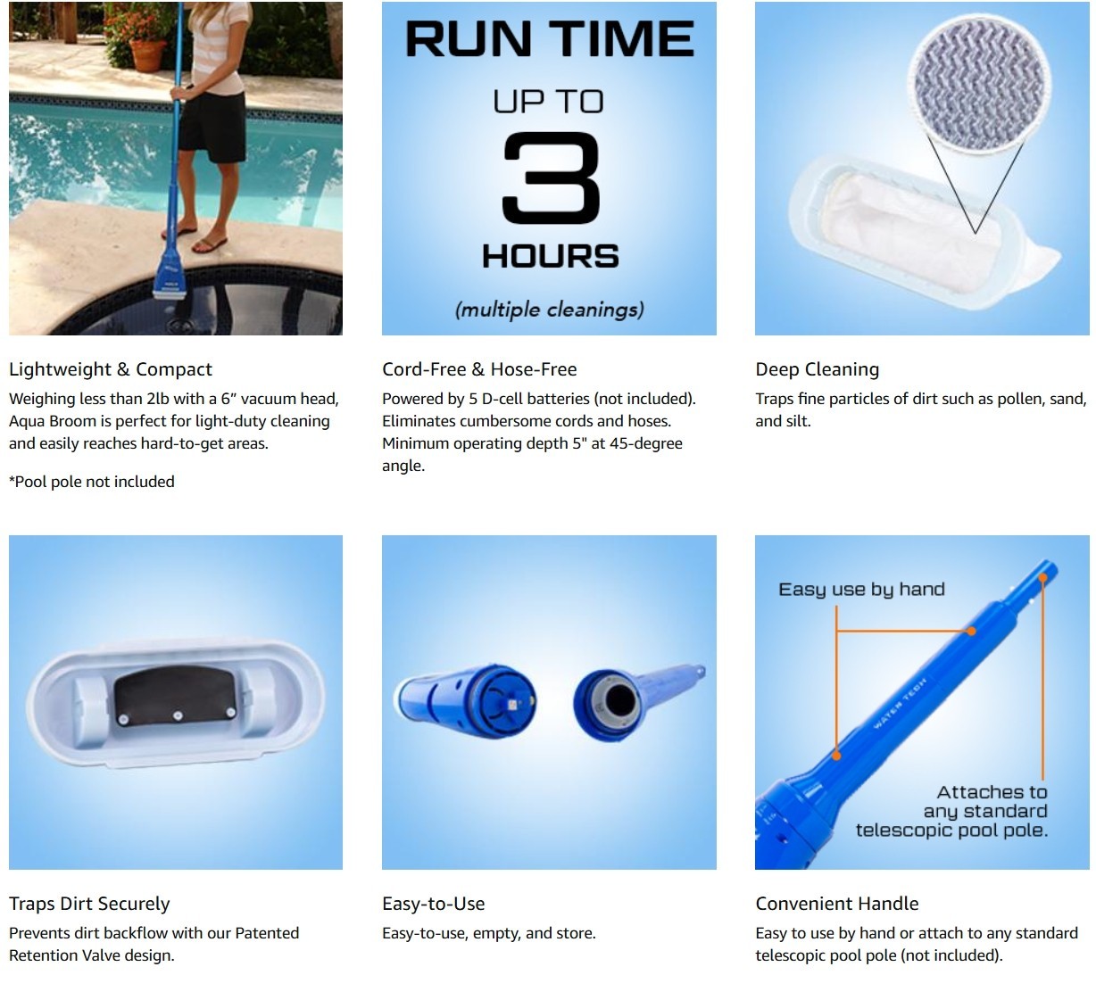 Aqua Broom Hot Tub Vacuum Cordless Spa Vac for Inflatable Above Ground &Inground