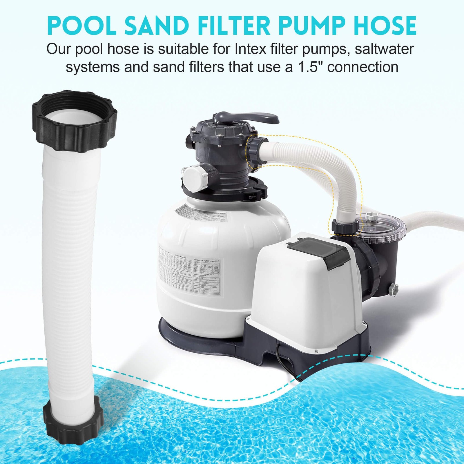 11535 Pool Sand Filter Pump Hose, 1.5 Inch Diameter 16 Inch, White