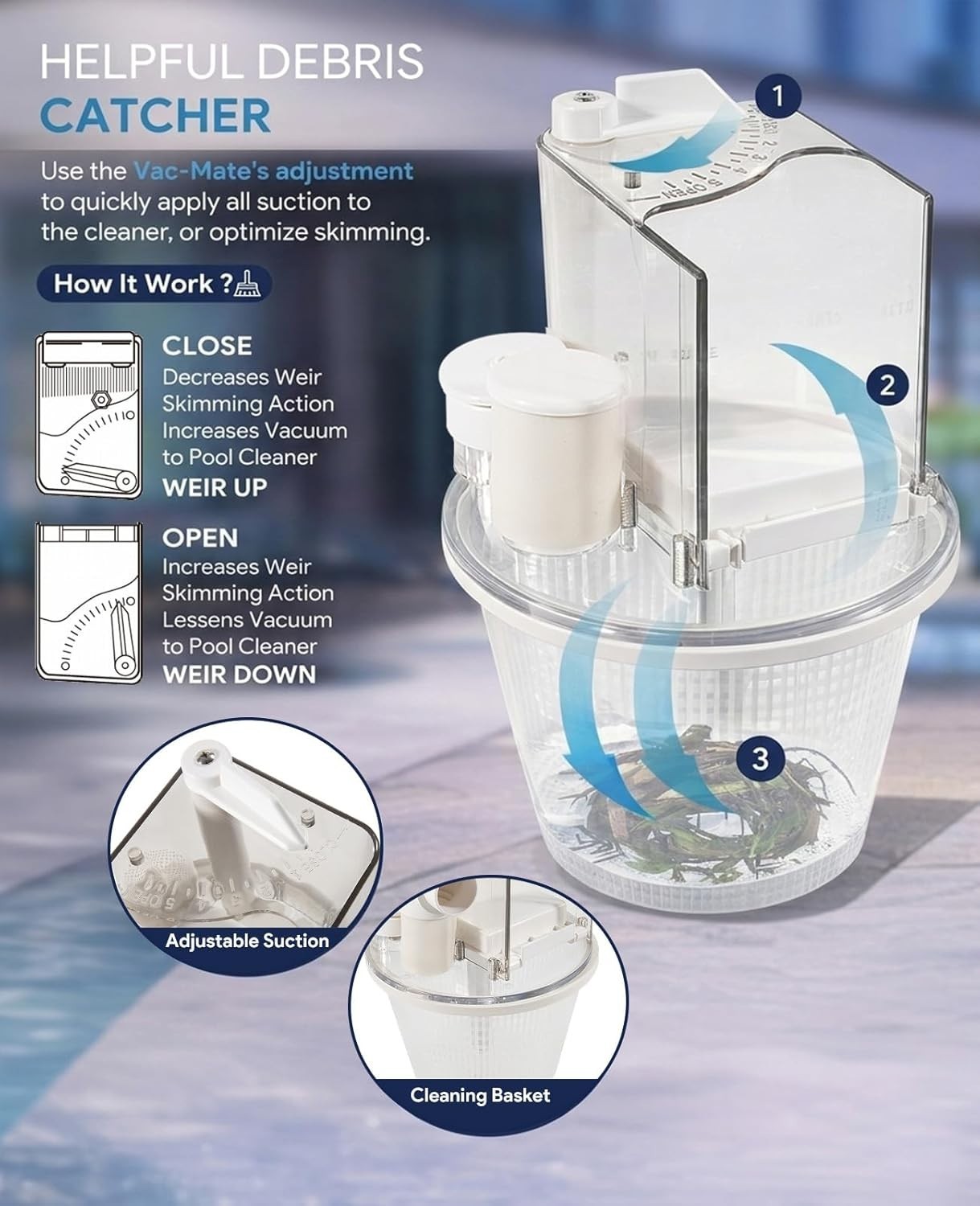 Multi-Function Pool Vacuum Attachment with Easy Installation and Pressure Gauge