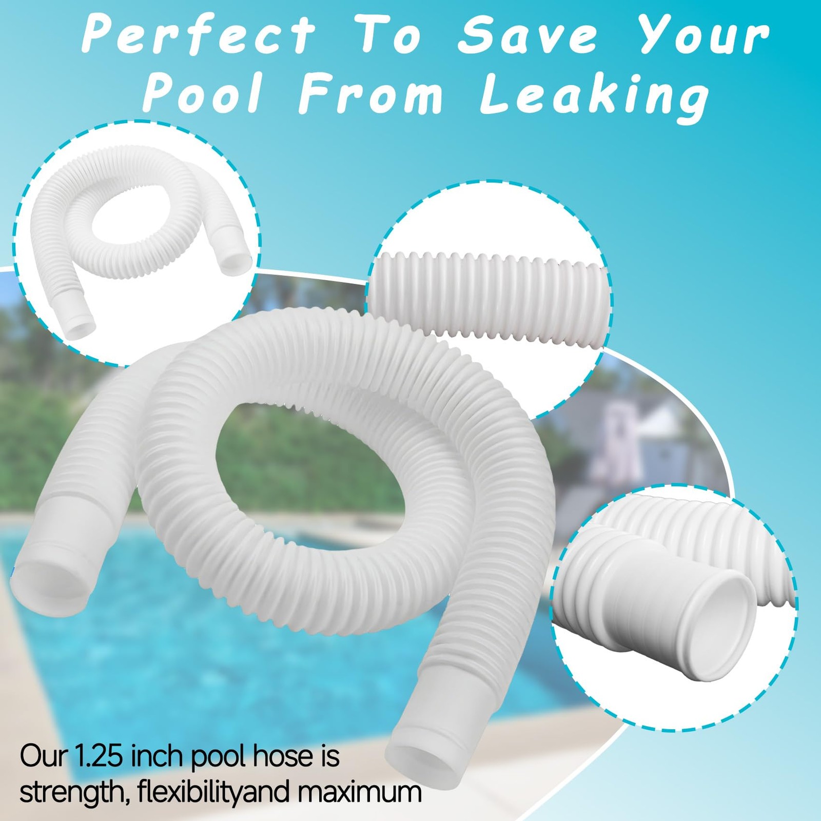 Ubante 2 Pack 1-1/4 Inch X 3Ft Foot Long White Above Ground Pool Flex
