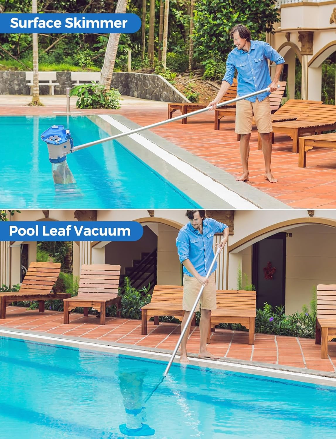 Pool Leaf Vacuum with 71.7In Telescopic Pole, 83GPM Powerful Suction, Rechargeab