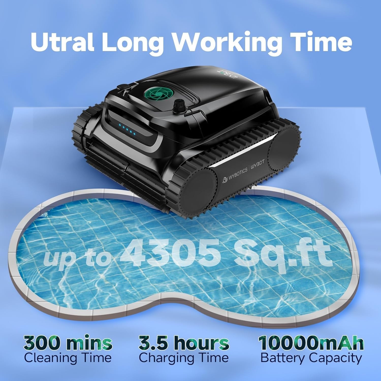 WYBOT M1 Robotic Pool Cleaner | App Control | 300min/4305sq ft | 10,000mAh Brush