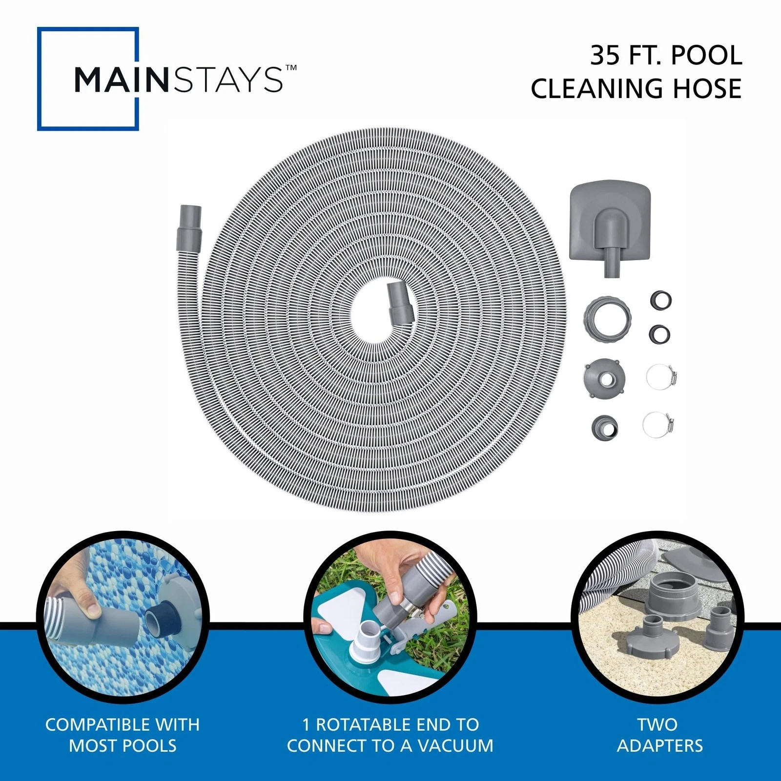 Mainstays 35 ft. x 1.5&Prime; Diameter Pool Cleaning Hose with Adaptors 2-Pack