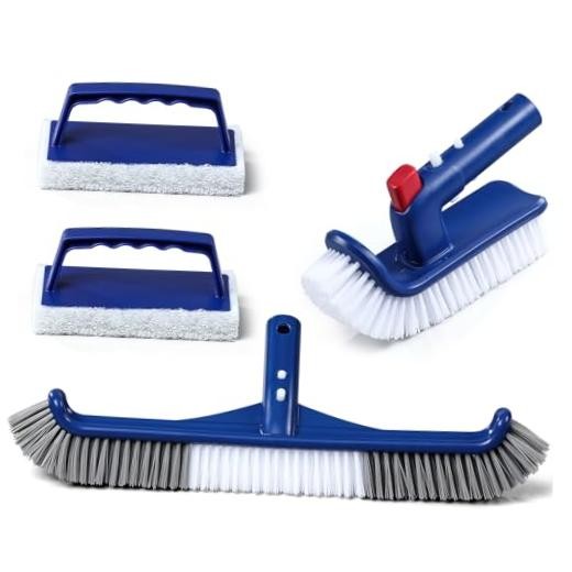 3-in-1 Full-Coverage Pool Brush Head Set – Includes 17.5&Prime; Long Brush,
