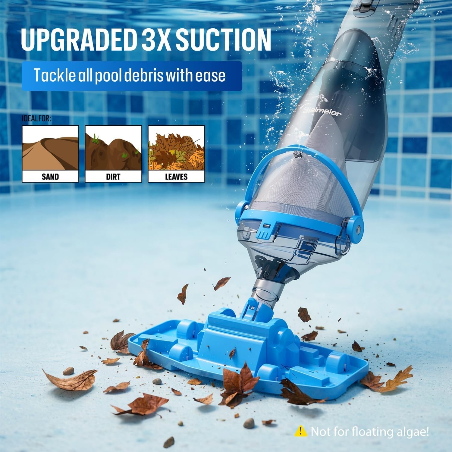 Powerful Handheld Pool Cleaner with Telescoping Pole for Inground & Above Ground