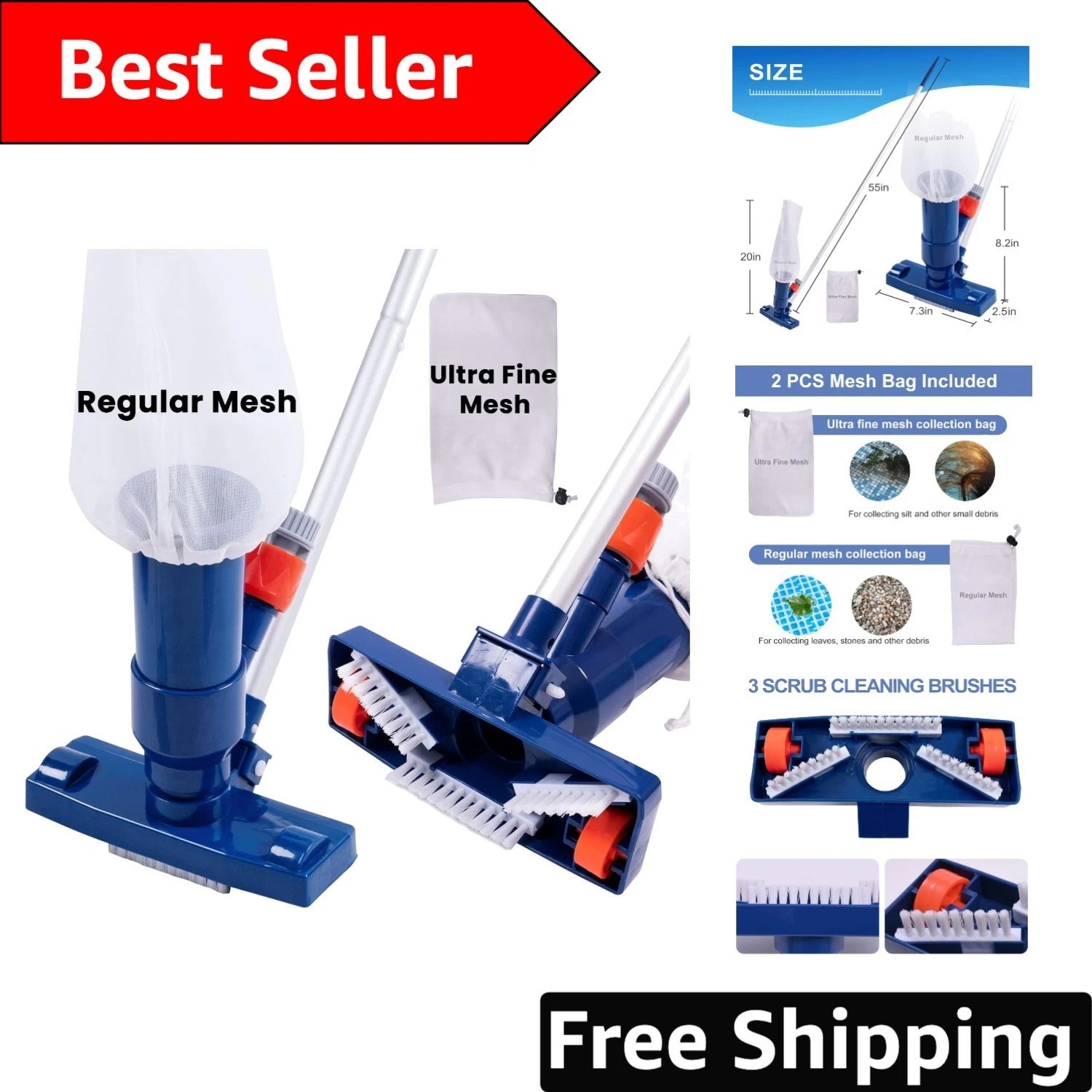 Upgraded Swimming Pool Vacuum with Touch Control & Fine Mesh Collection Bag