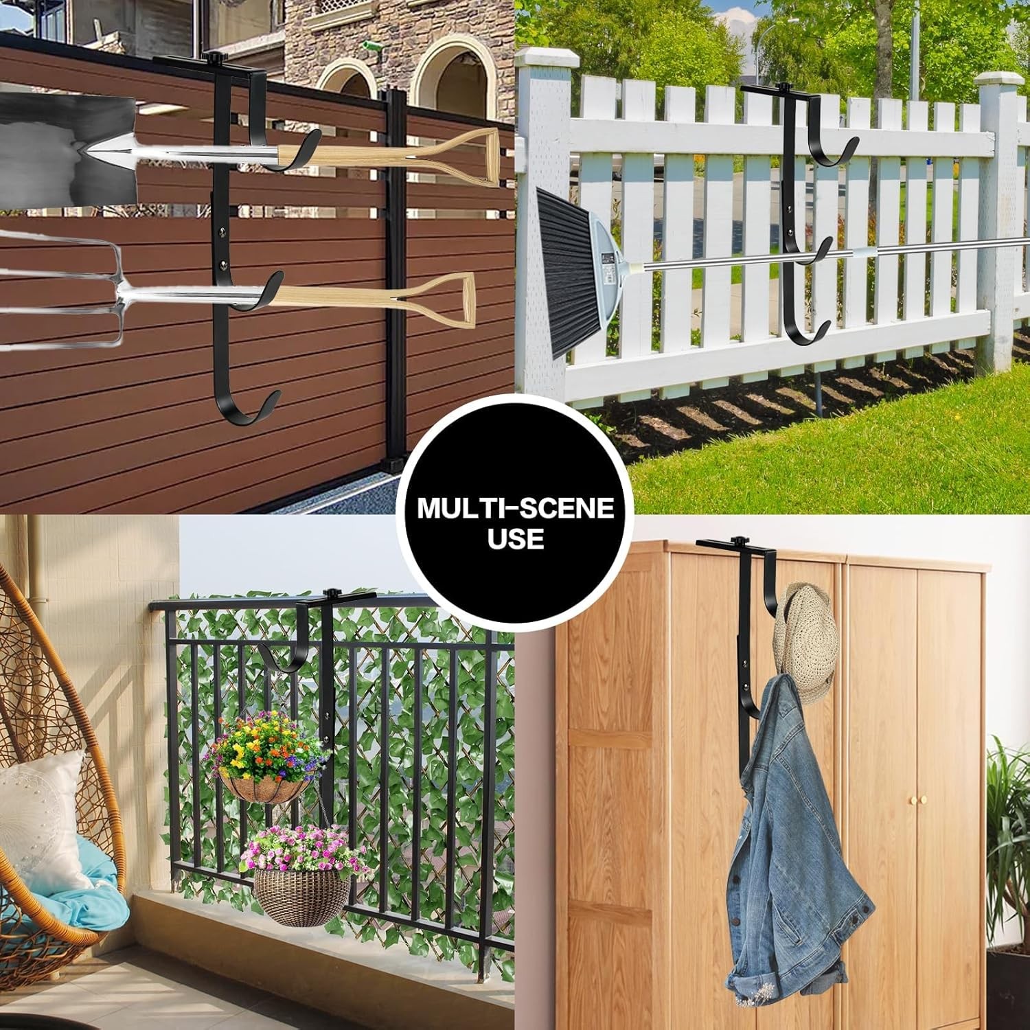 2Pcs Black Pool Pole Hangers Adjustable Heavy Duty Swimming Pool Fence Hooks