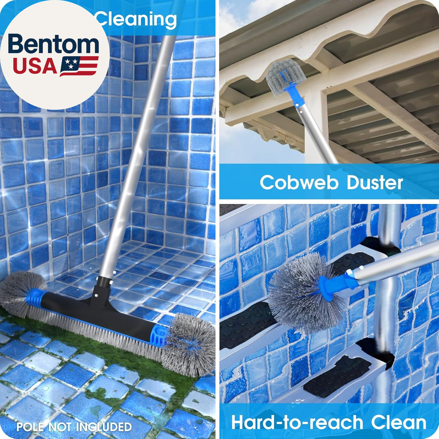 20 » 2 in 1 Pool Brush Head Cobweb Duster Heavy Duty Pool Cleaning Detachable ro
