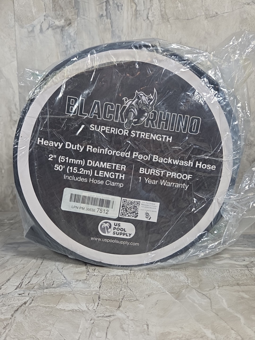 U.S. Pool Supply Pool Backwash Hose 2&Prime; x 50&prime; – Black Rhino Extra Heavy-Duty Pool