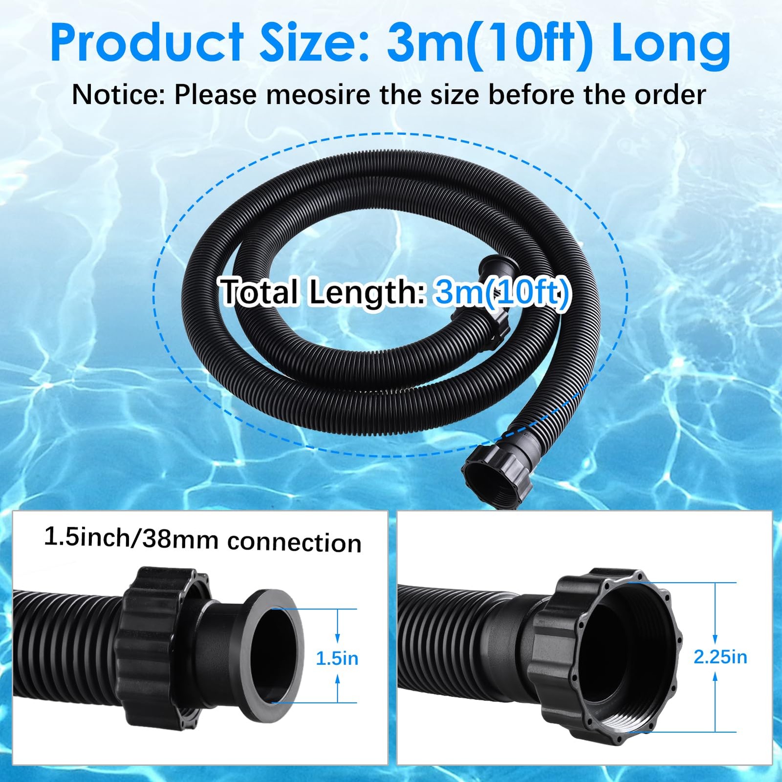 Ajlichiban Fun 10Ft Pool Hose For Above Ground Pools 1.5 Inch Diameter Swimming