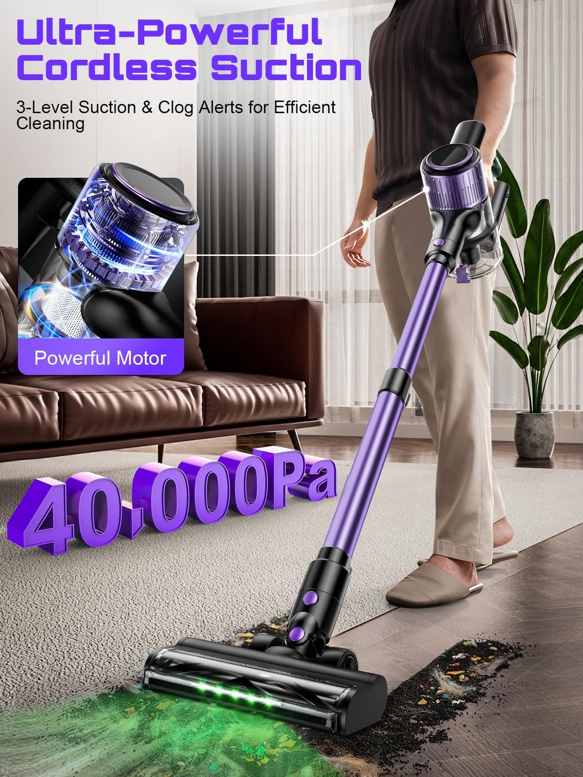 Cordless Vacuum Cleaner, 10 in 1 Stick Vacuum with Powerful Suction, Hose, Gr…