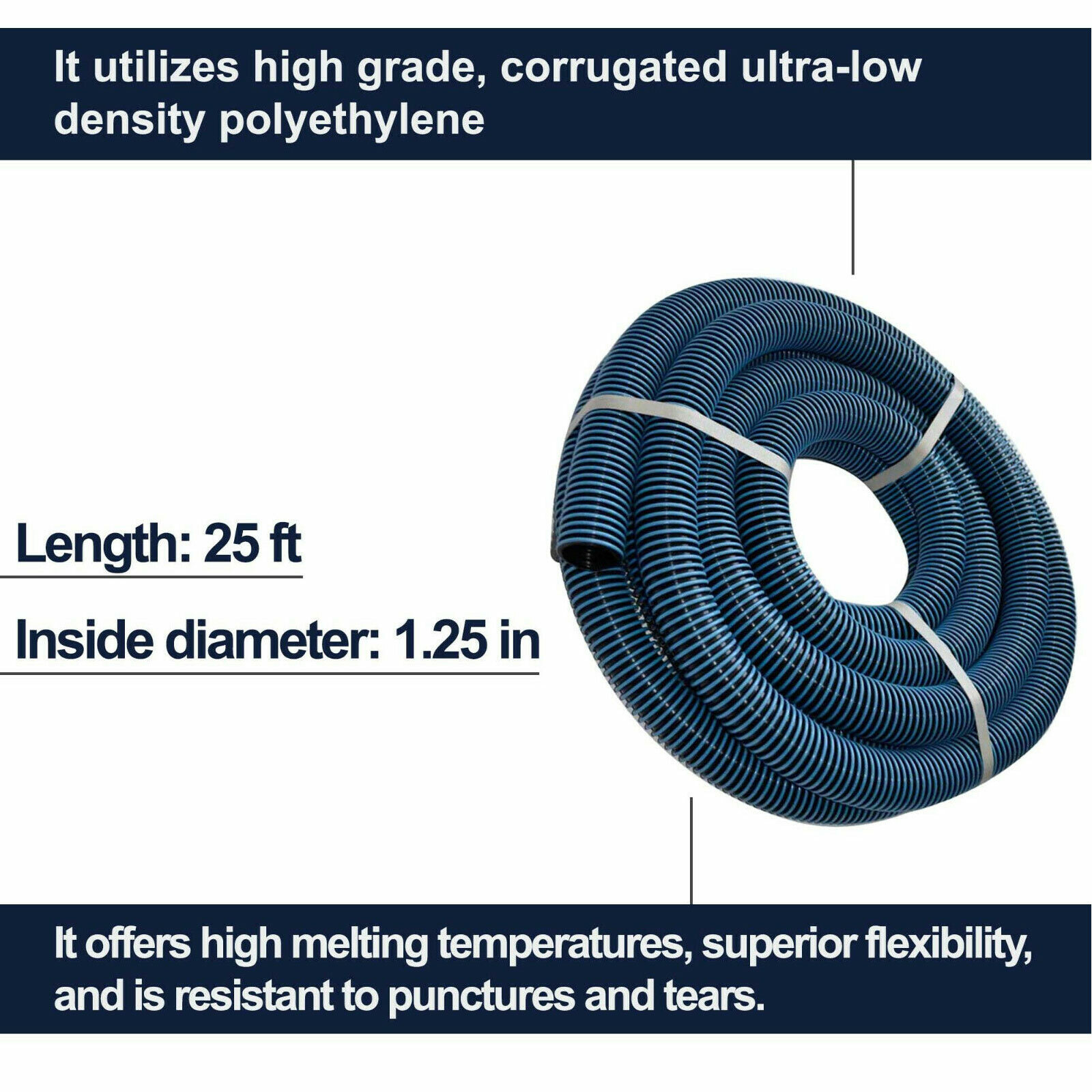 Pool and Spa Vacuum Hose 1 1/4 in I.D. x 25 ft Watts HRPSP25 Polyethylene Tubing