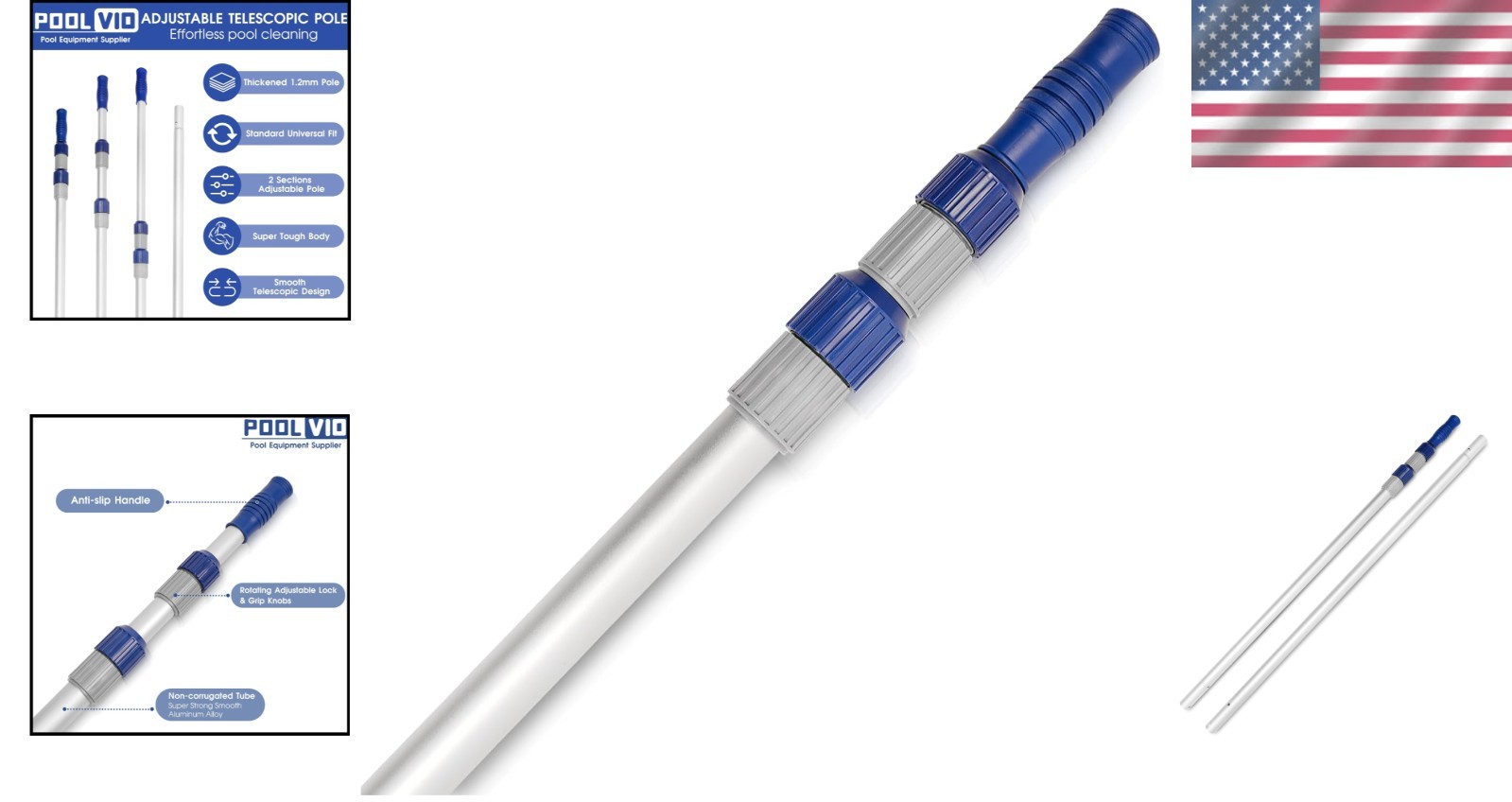 Durable 12 FT Telescopic Aluminum Pool Pole – Ideal for Skimmers & Brushes