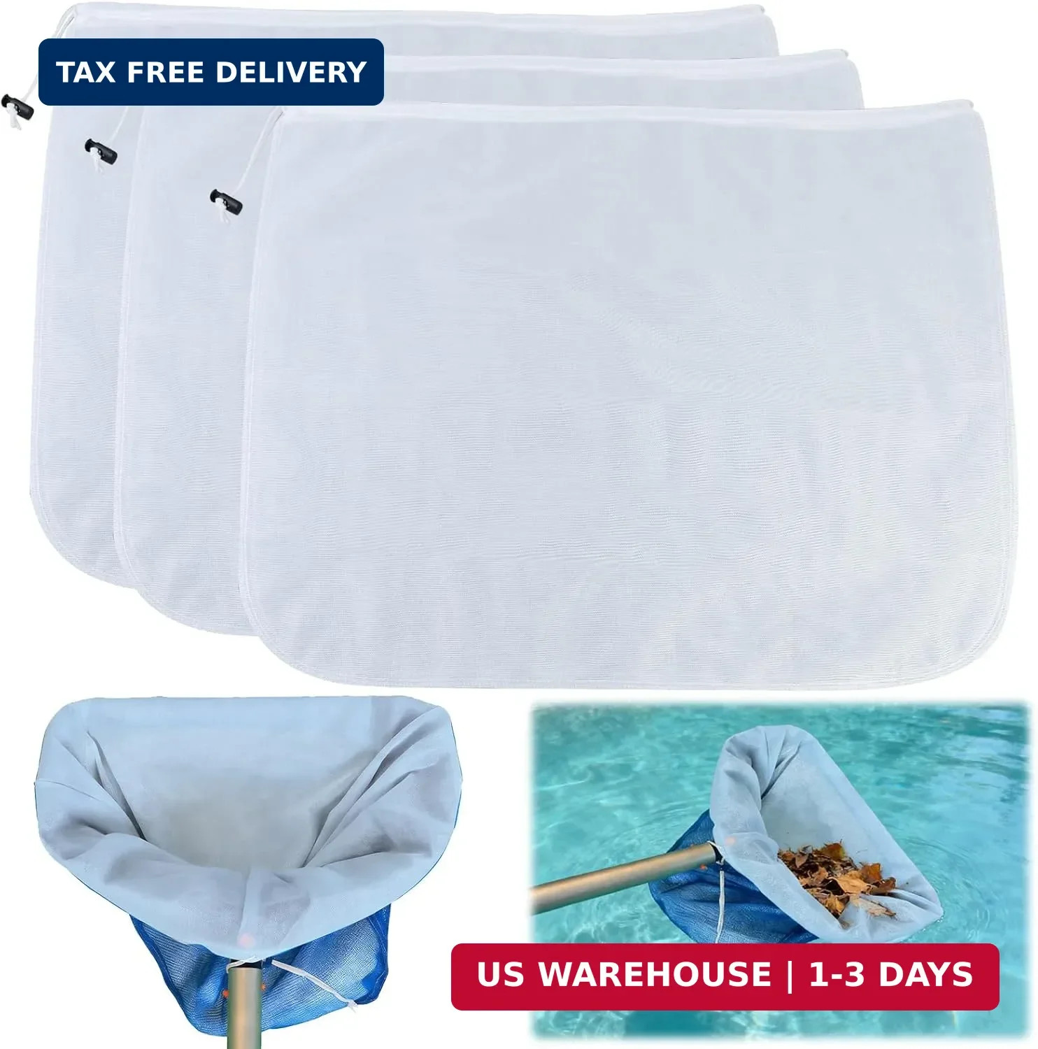 3Pcs Ultra Fine Mesh Net Bag for Pool Skimmer Net Replacement，26x22Inch Adjustab