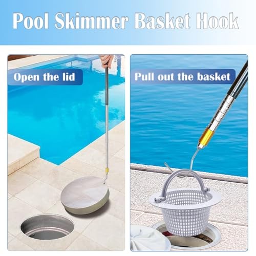 Extendable Pool Skimmer Basket Hook Pole Up to 63 Inch – Stainless Steel