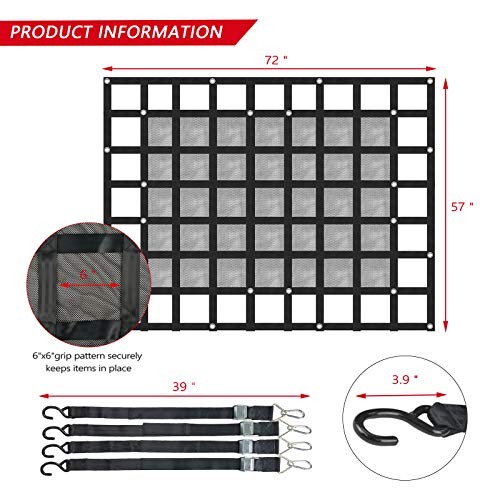 Surmountway Heavy Duty Cargo Net with Mesh—1100LBS Capacity—72&Prime;x57&Prime;