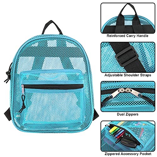 Mini 11 Inch Transparent Mesh Backpack for Women, Girls for School, Beach Aqua