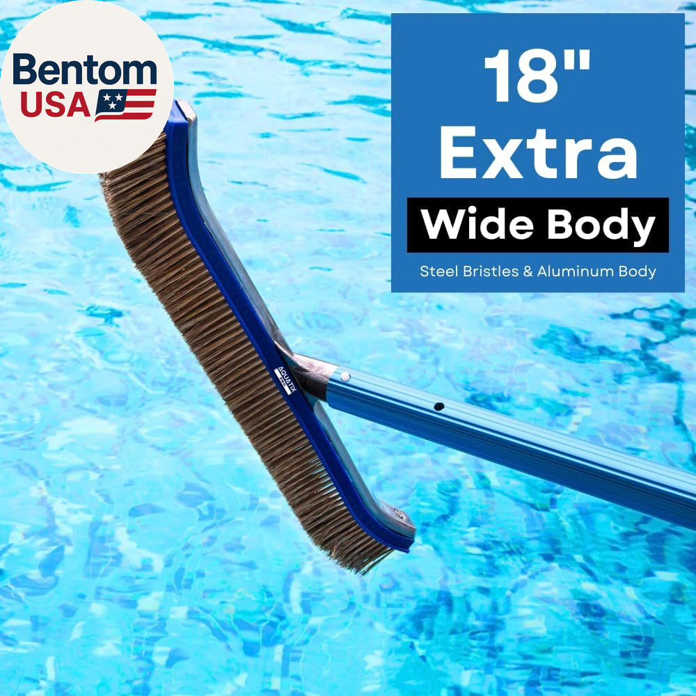 Pool Brush Head, 18&Prime; Heavy Duty for Cleaning Walls & Floors, Stainless Steel Bri