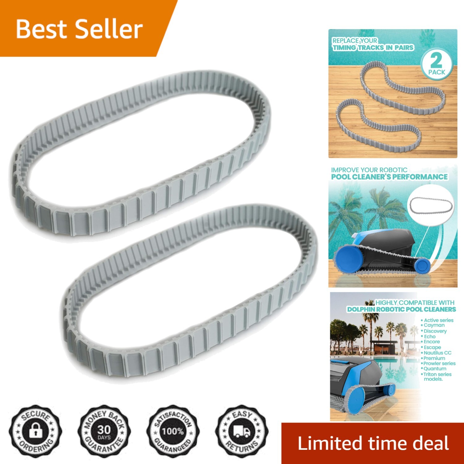 2-Pack Replacement Gray Tracks for Maytronics Dolphin Cleaners – Part 9983152-R2