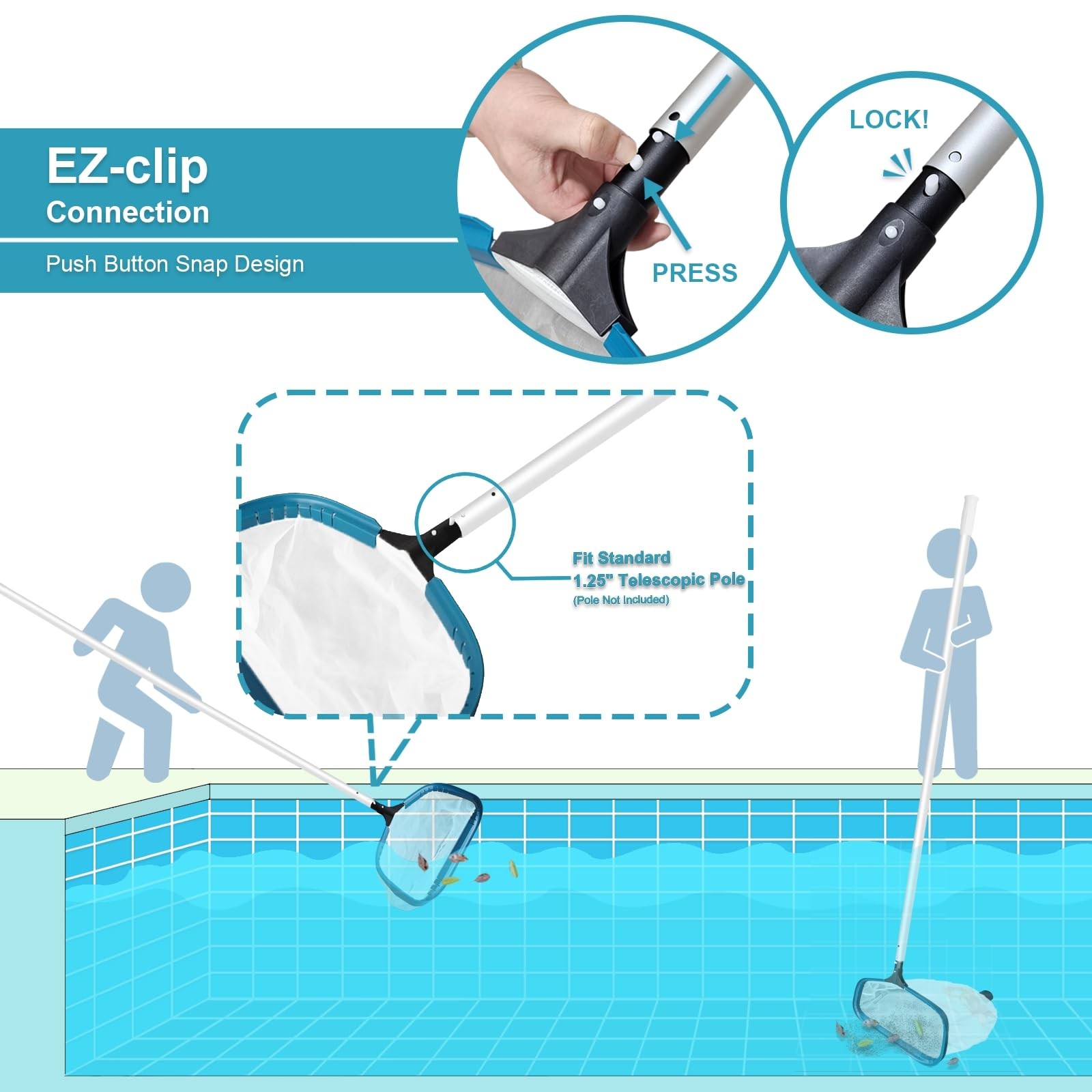 Pool Leaf Skimmer Net Swimming Pool Cleaning Rake Fine Mesh Aluminum Frame 20 In