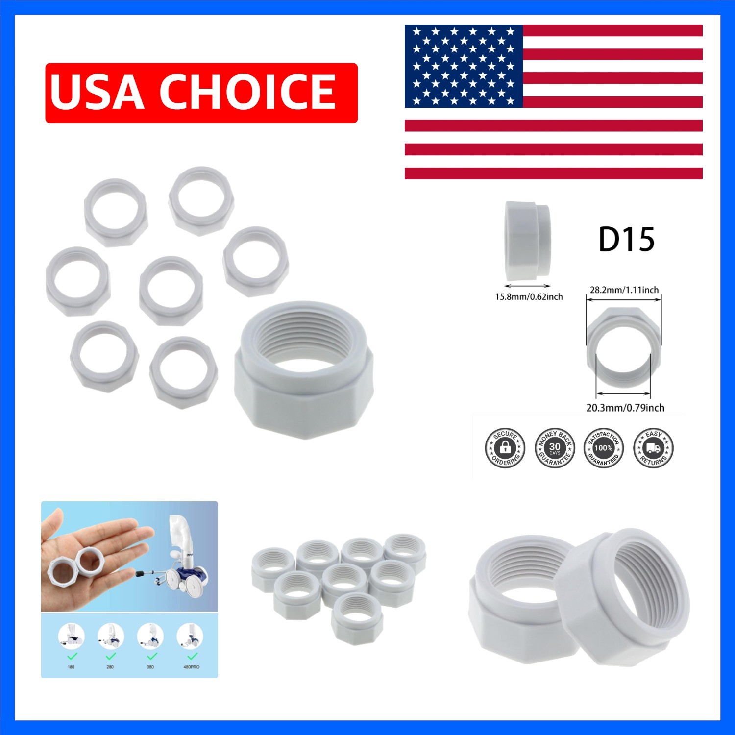 Pool Cleaner Feed Hose Nut 8PCS 280, 380, 480, 180 Pool Cleaner Feed Hose Nut…
