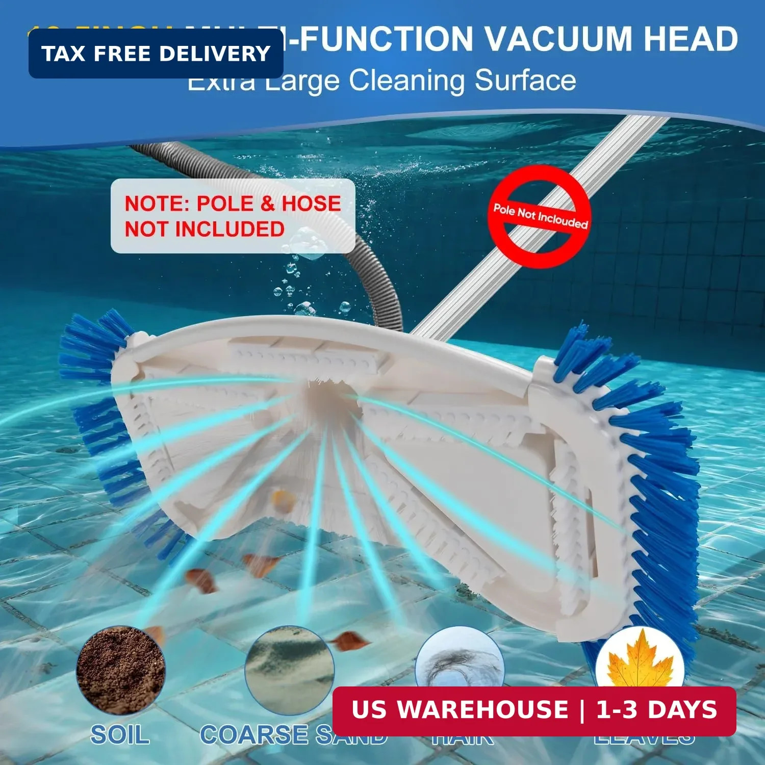 Pool Vacuum Head with Side Brushes 13.5&Prime; Deluxe Manual Pool Cleaner Head, Fit fo