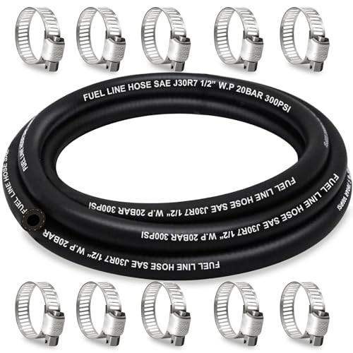 1/2 Inch ID Fuel Line, 10FT J30R7 NBR with 10 Clamps.