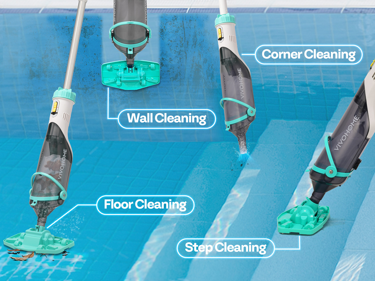 Cordless Rechargeable Pool Vacuum Handheld Pool Cleaner with Telescopic Pole