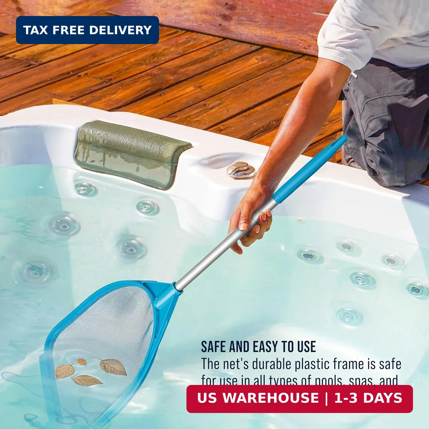 U.S. Pool Supply Pool and Spa Skimmer Net with Pole, Handheld Fine Mesh Pool Ski