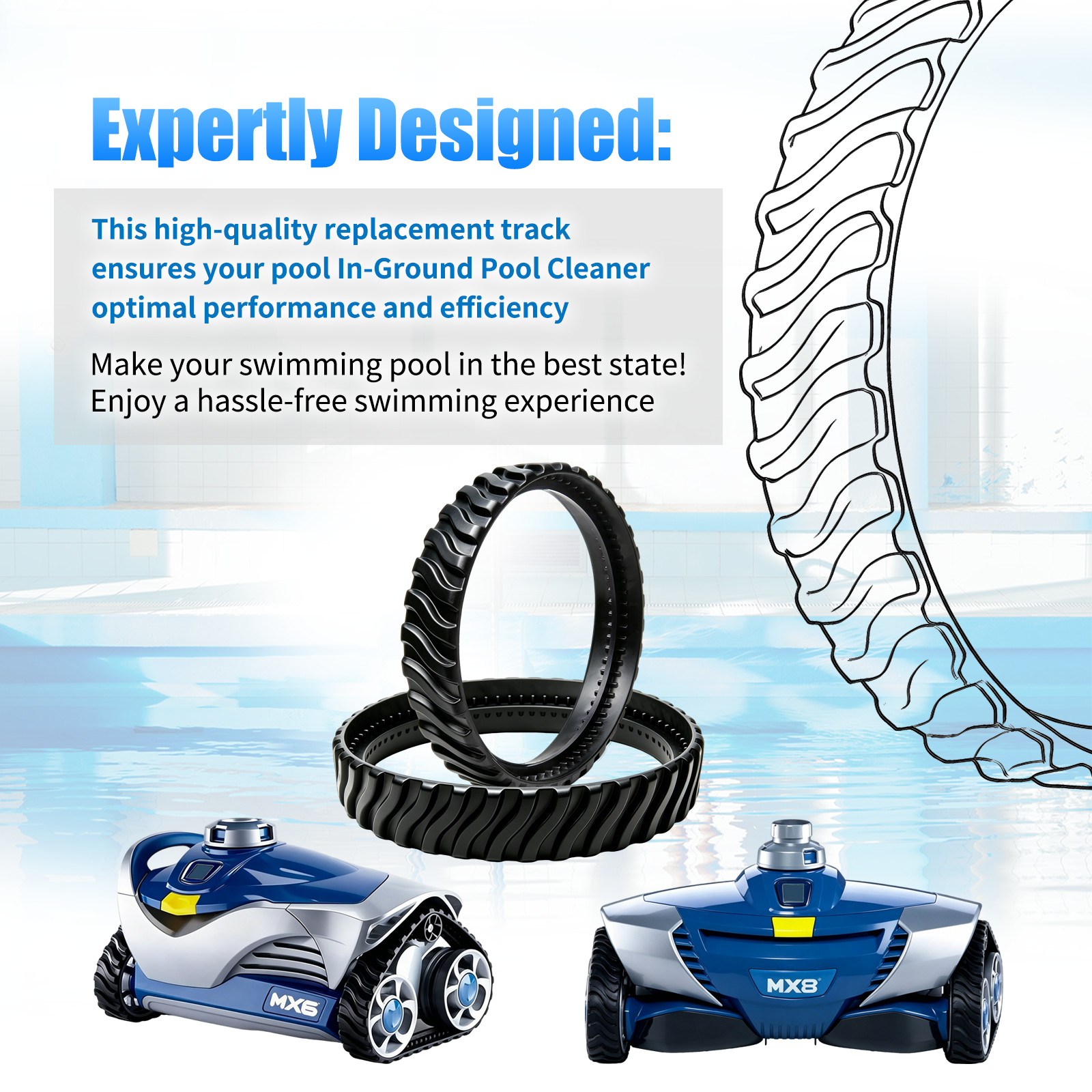 R0526100 Set of 4 Track Pool Cleaner Wheel Tire For Zodiac Baracuda MX8 / MX6