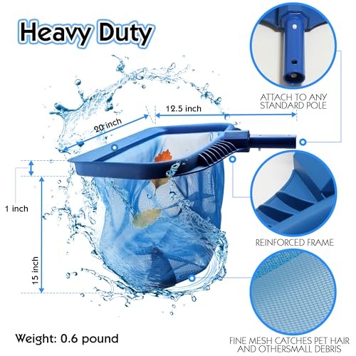 Pool Skimmer Net, Heavy Duty Leaf Rake Cleaning Tool, Fine Mesh Net Bag