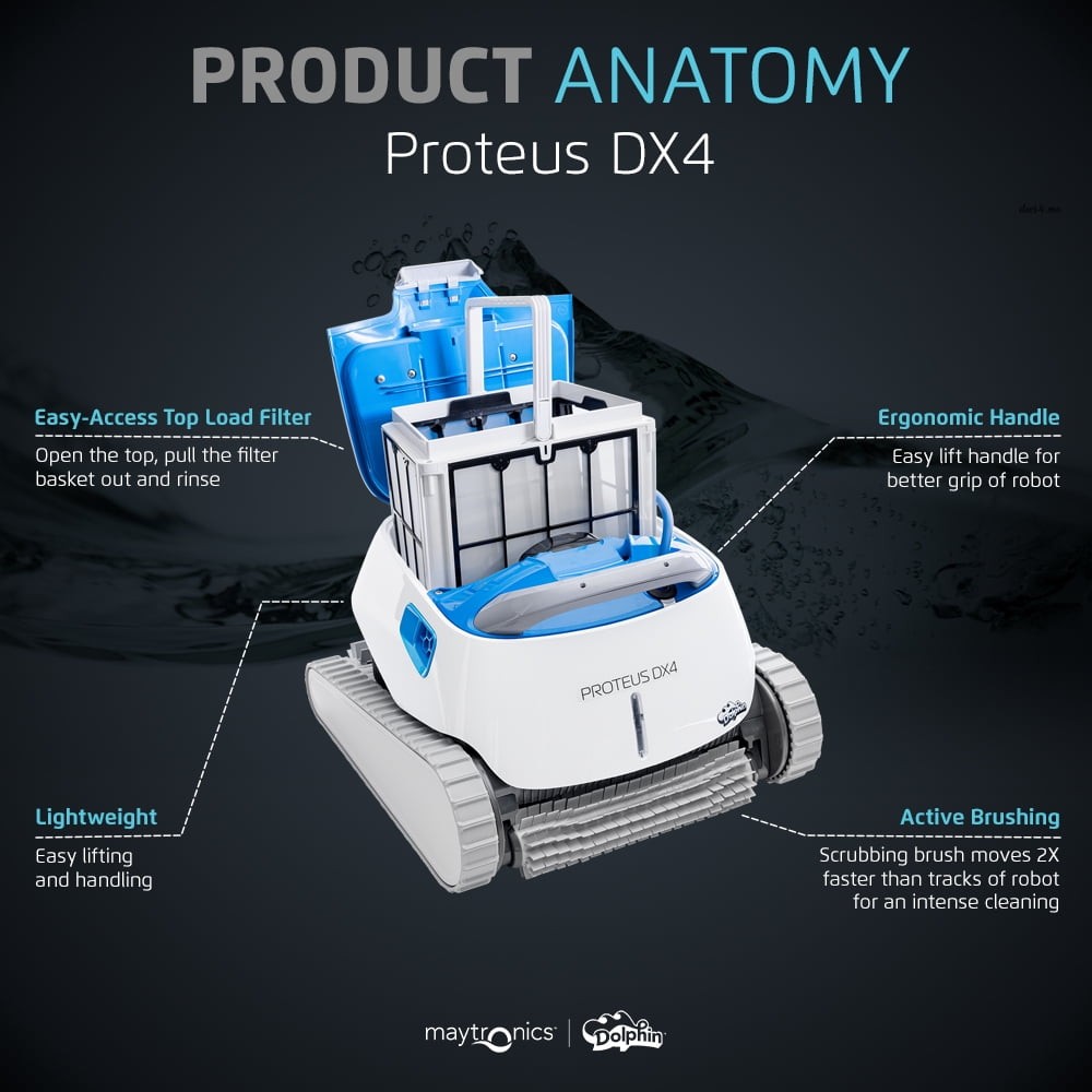 Maytronics Dolphin Proteus DX4 Robotic Pool Cleaner, Wall Climbing, Waterline