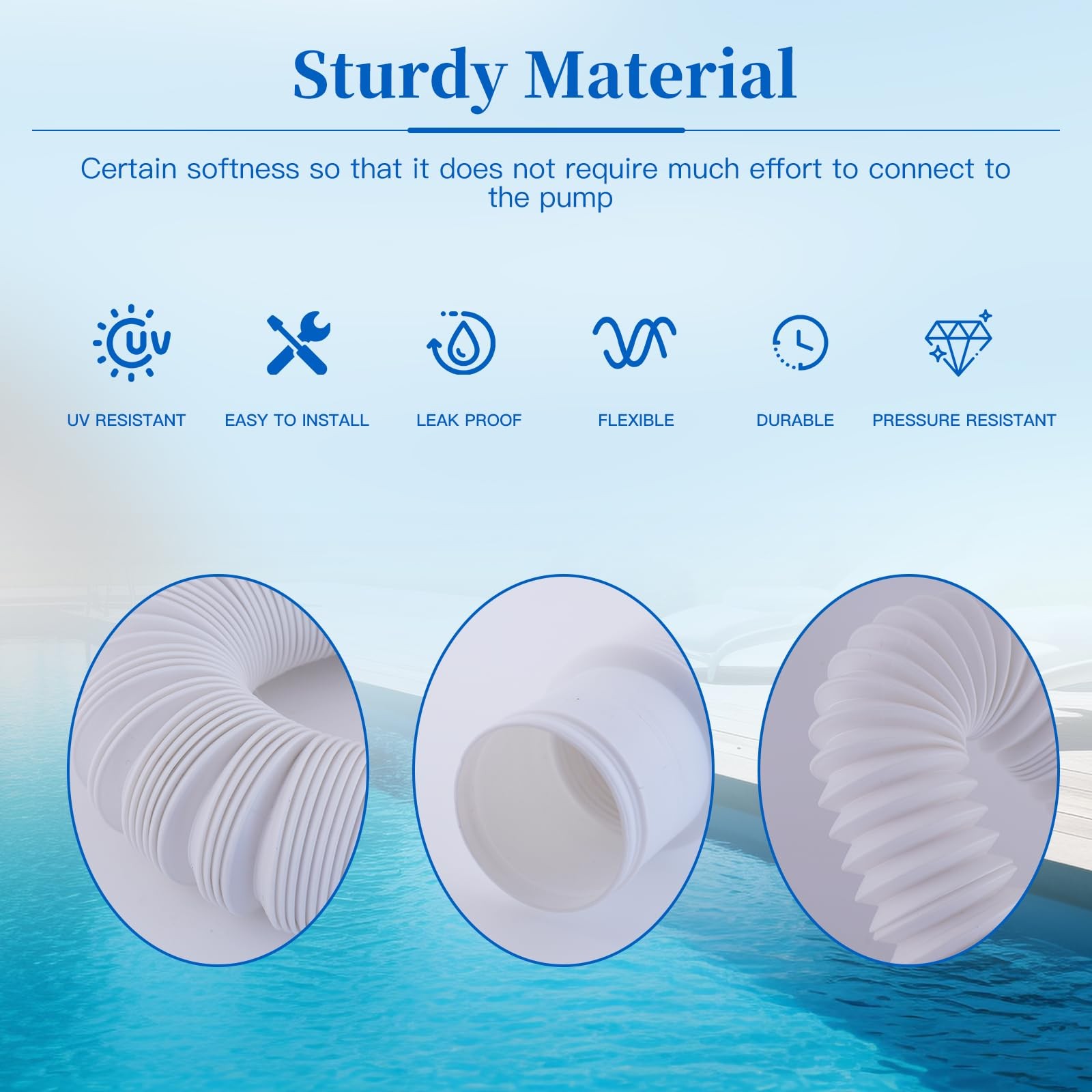 Swimming Pool Replacement Hose, Stretchable 59 inches x 1.25 inches, White