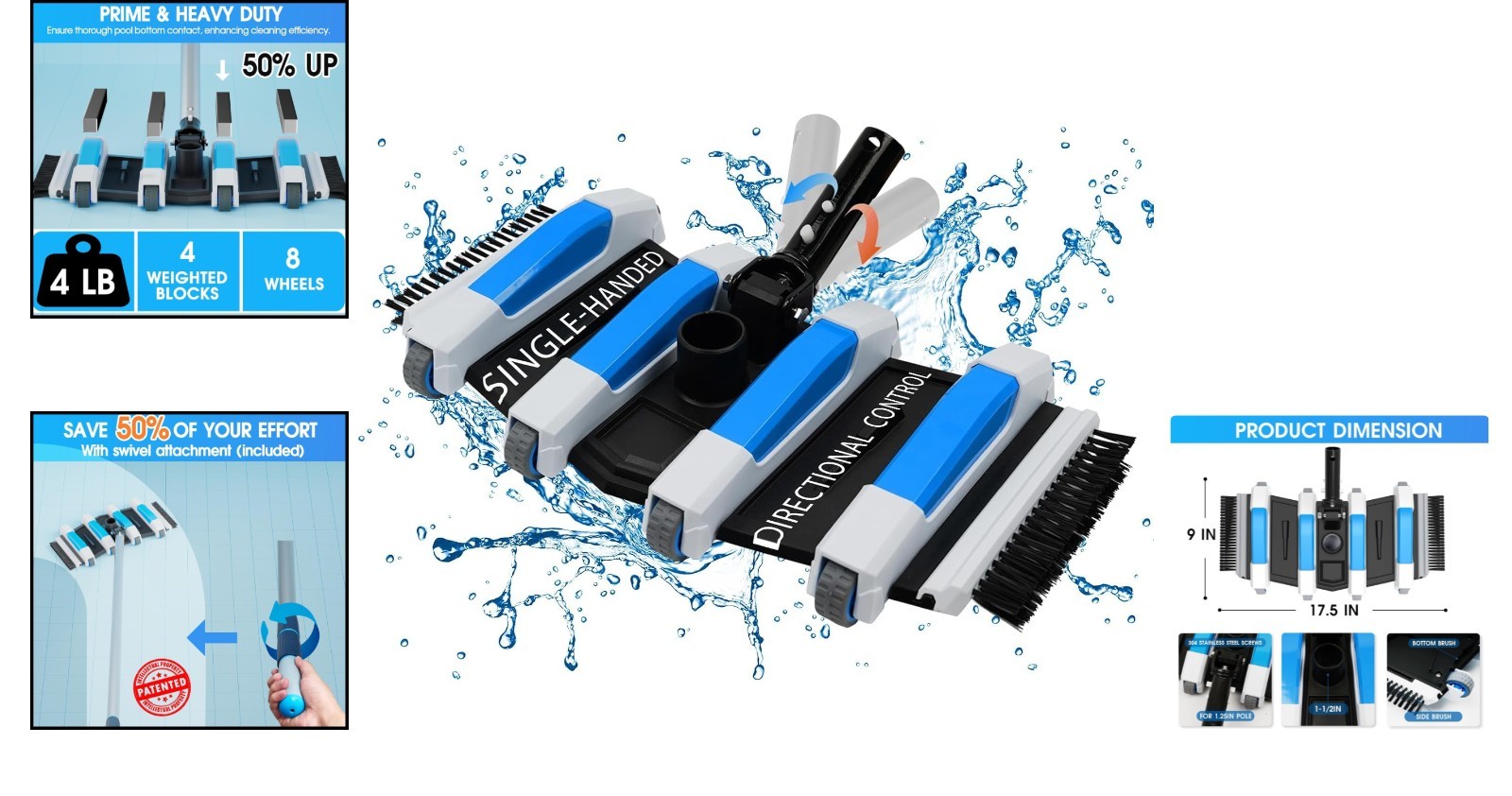 Deep Clean Your Pool with 4lb Weighted Vacuum Head & Handles Debris Effortlessly