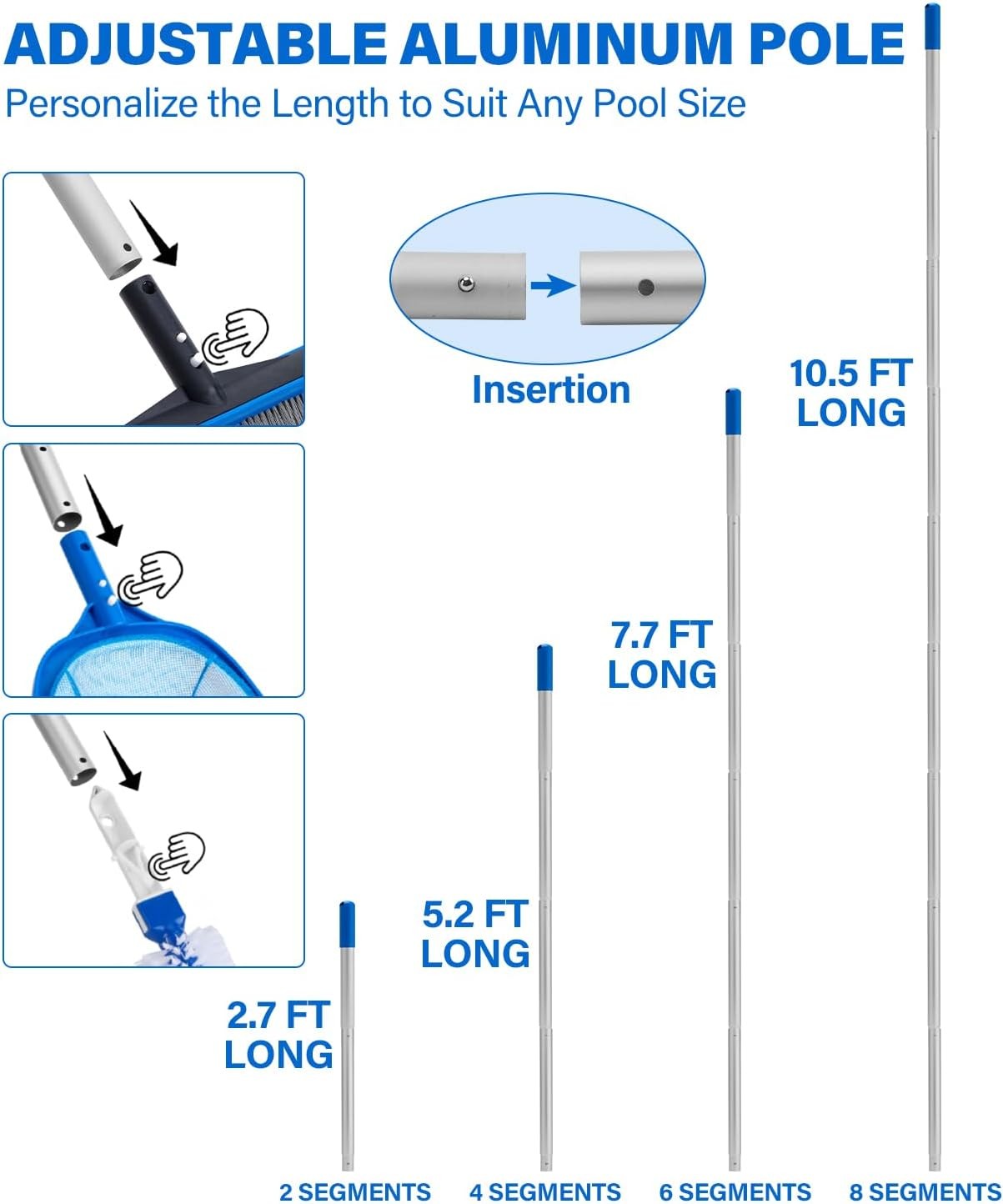 4-in-1 Deluxe Pool Cleaning kit Pool Cleaning Tools W/ 10Ft Adjustable Pole