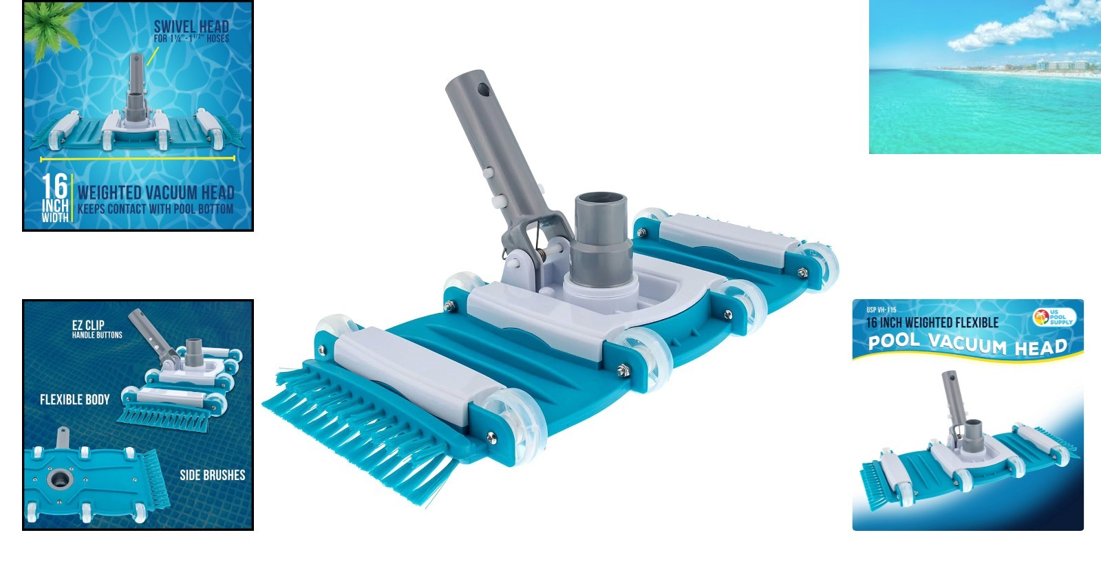 Essential 16&Prime; Manual Pool Vacuum Head – Fast Sinking & Secure Hose Connection